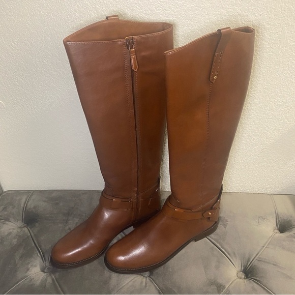 NWOB Tory Burch 'Derby' Leather Riding Boots In Saddle Brown - Size 8.5 - Picture 10 of 16